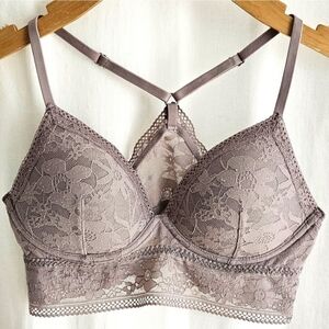 Victoria's Secret Grey Lightly Lined Lace Longline Bralette Medium